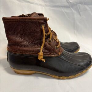Sperry Top-Sider Brown Rubber Leather Lace Zip Duck Boot STS91176 Women Size 7